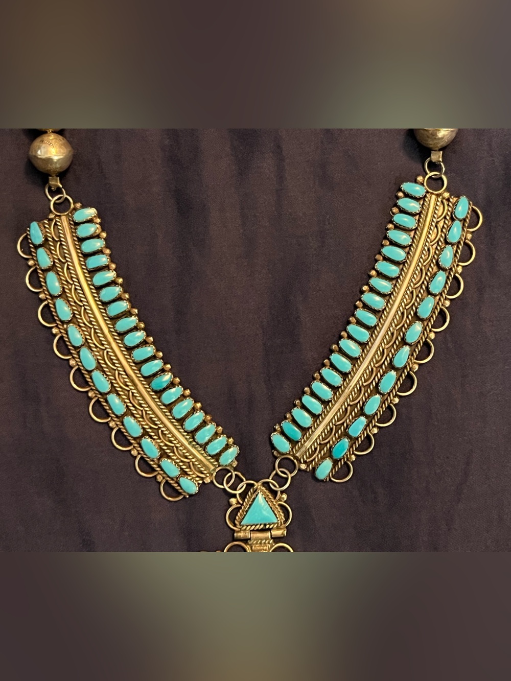 Vintage Sterling Silver and Turquoise Cluster Statement Pendant Necklace - Picture 12 of 16